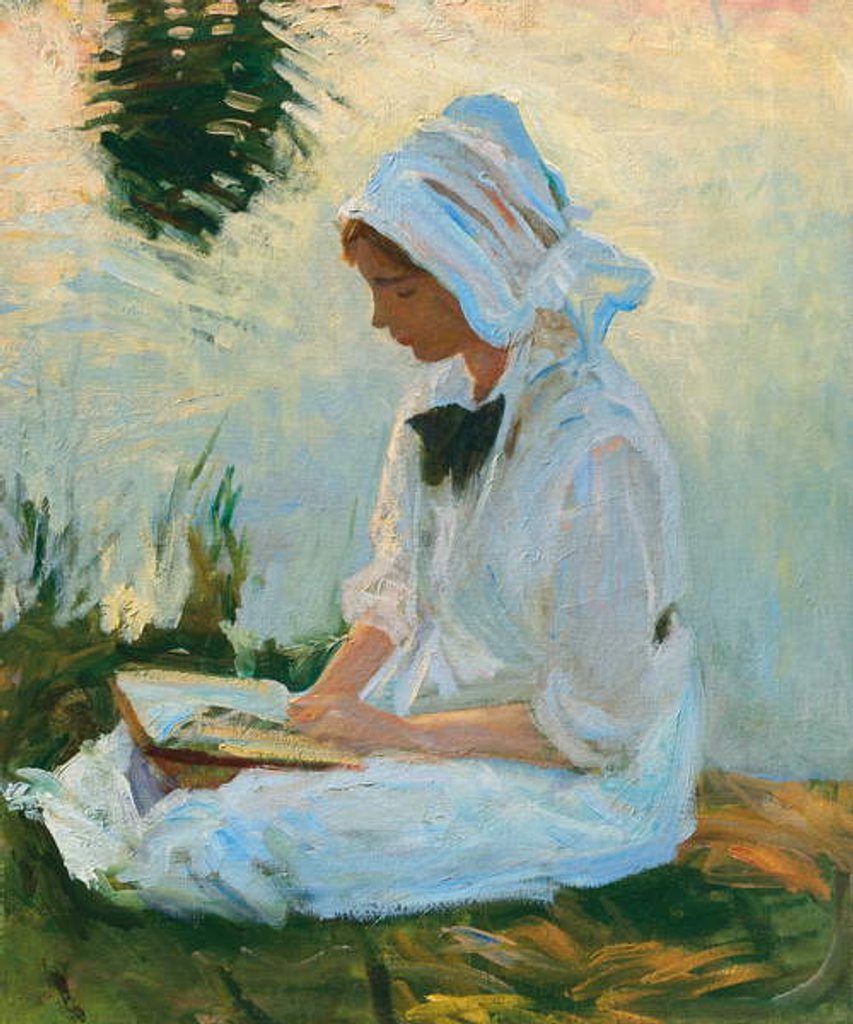 Detail of Girl reading by a stream, c.1888 by John Singer Sargent