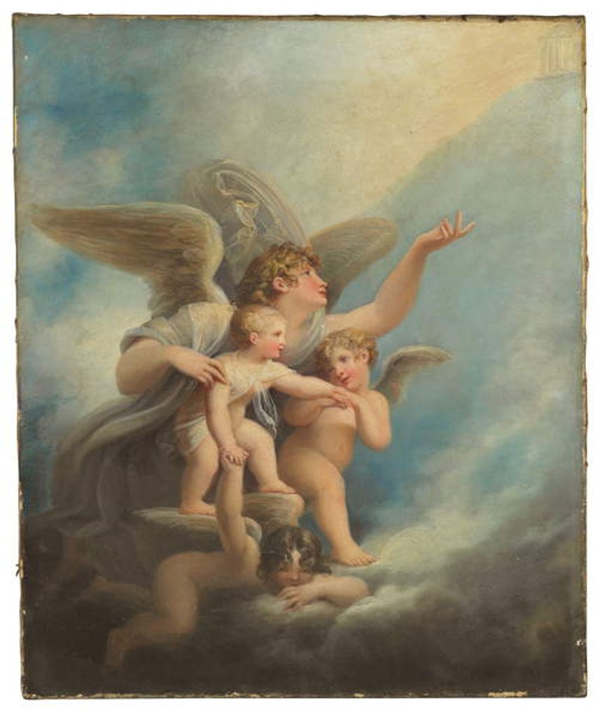 Detail of An angel and putti accompanying a child's soul to heaven by Maria Hadfield Cosway