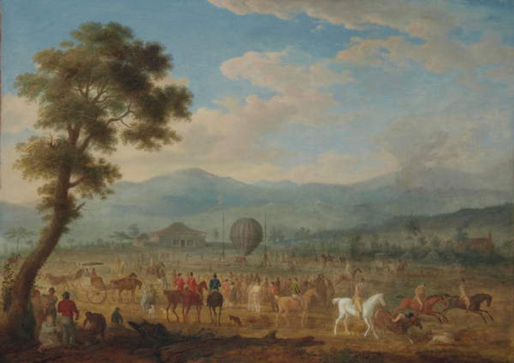 Detail of View of Jura with a hot air balloon, 1817 by François-Jules Bourgoin