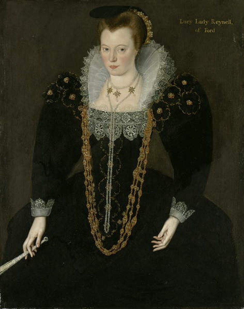 Detail of Portrait of Lucy, Lady Reynell of Ford by Marcus the Younger (circle of) Gheeraerts