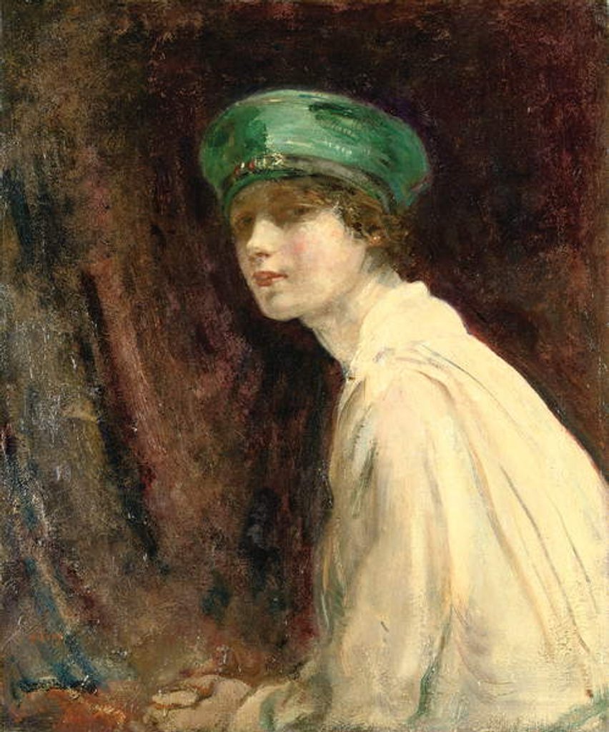 Detail of The Green Hat, a portrait of Mrs Claude Johnson, 1918 by Ambrose McEvoy