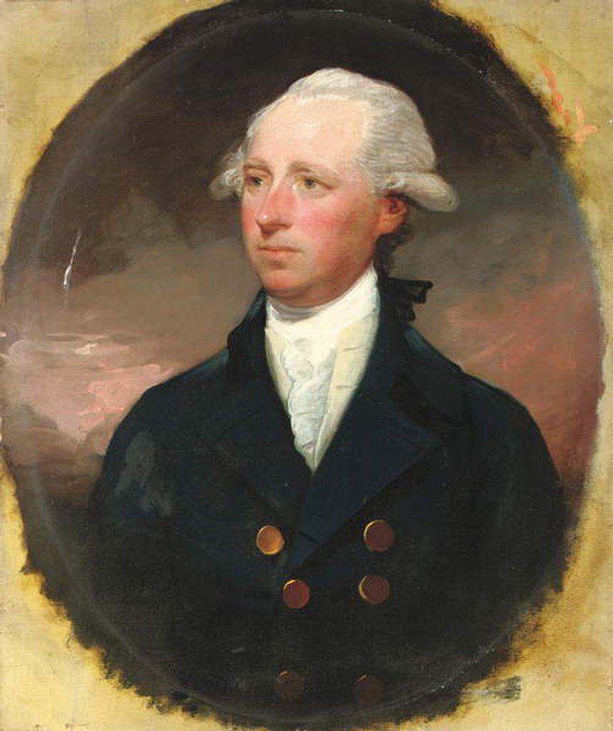 Detail of Portrait of Sir Thomas George Skipwith, half-length, in a blue coat, feigned oval by Gilbert Stuart