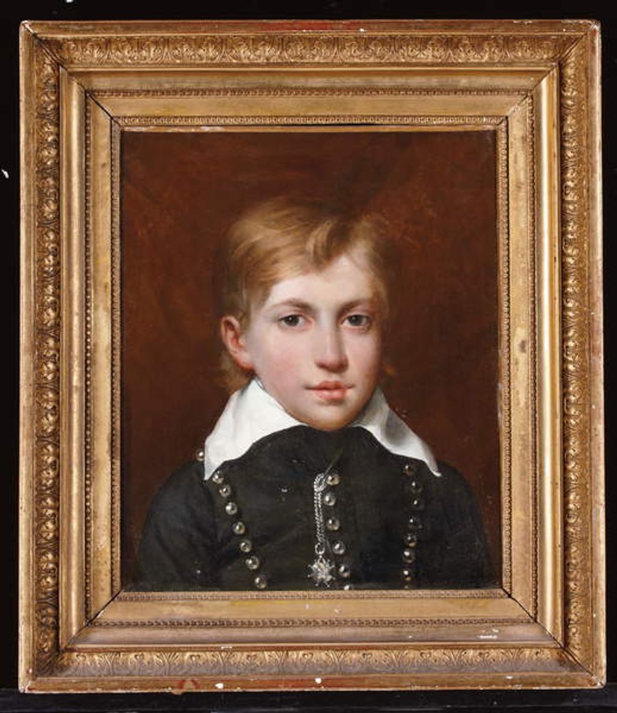 Detail of Portrait of Henri d'Artois as a child, 'Henri V', future Count of Chambord, wearing the Order of the Holy Ghost, ca 1828 by French School