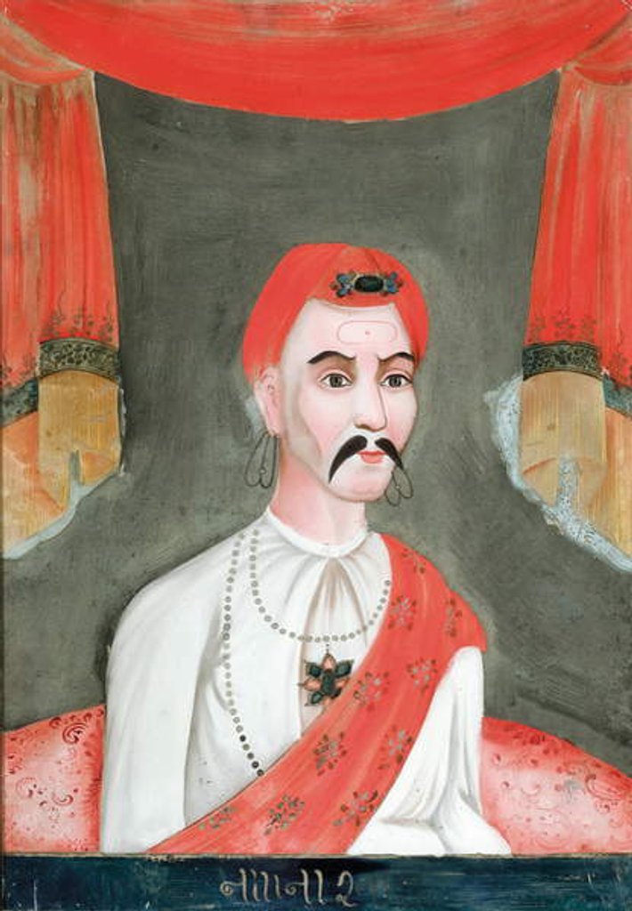 Detail of Reverse glass painting of an Indian noble by Asian School