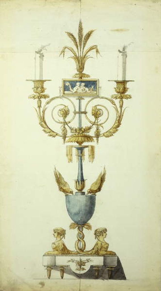Detail of Design for a Gilt Bronze and Enamel Candelabrum by Jean Louis the Younger Prieur