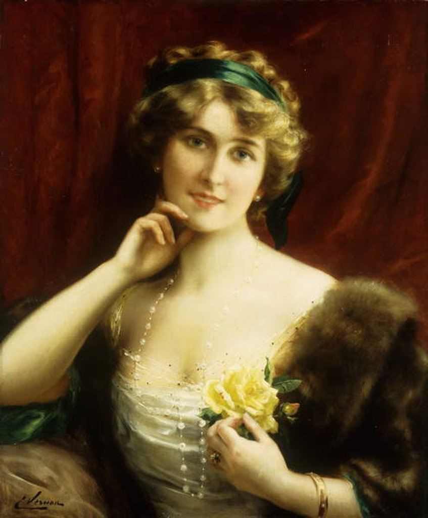 Detail of An Elegant Lady with a Yellow Rose by Emile Vernon