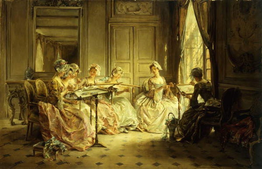 Detail of An Afternoon Embroidering by Madeleine Lemaire