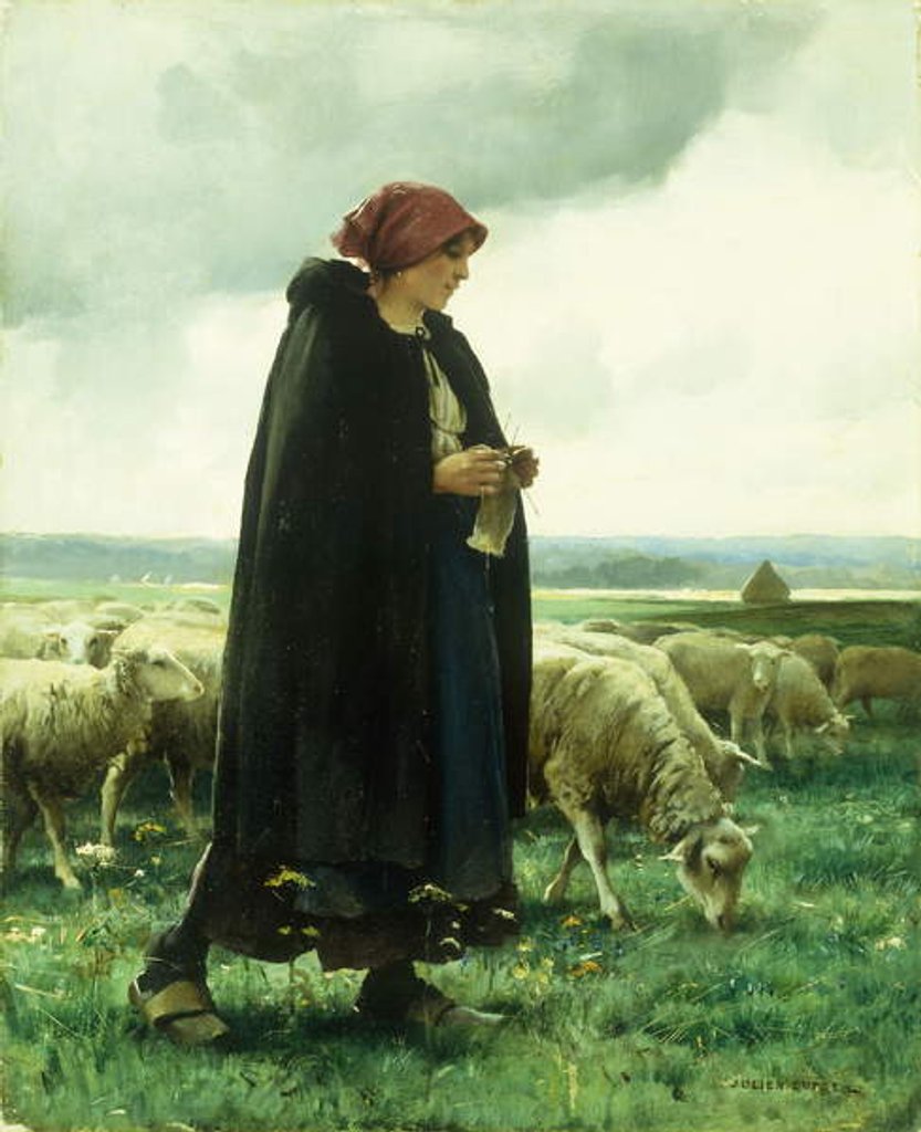 Detail of A Shepherdess with her flock by Julien Dupre