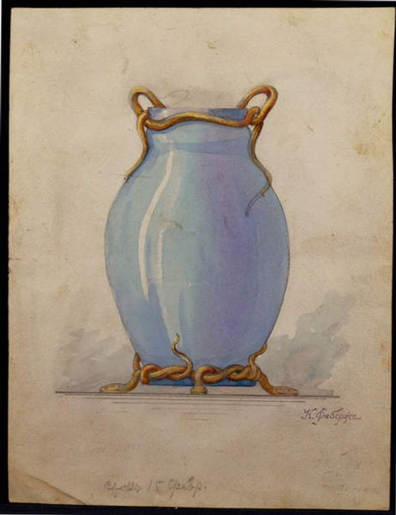 Detail of Design for an oviform blue vase, House of Carl Faberge by School European