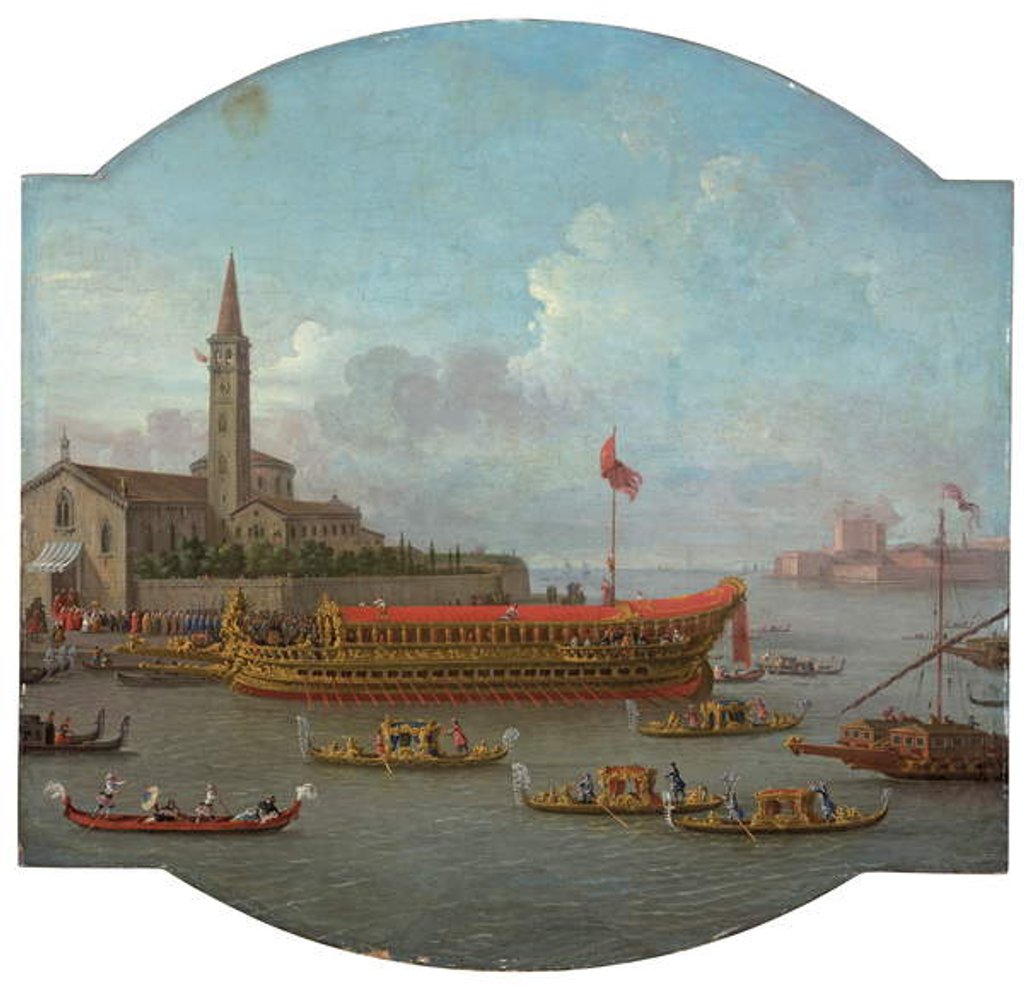 Detail of View of the Bucintoro anchored in front of San Nicolo al Lido, Venice, for the ceremony of the Sposalizio del Mare by Antonio Joli