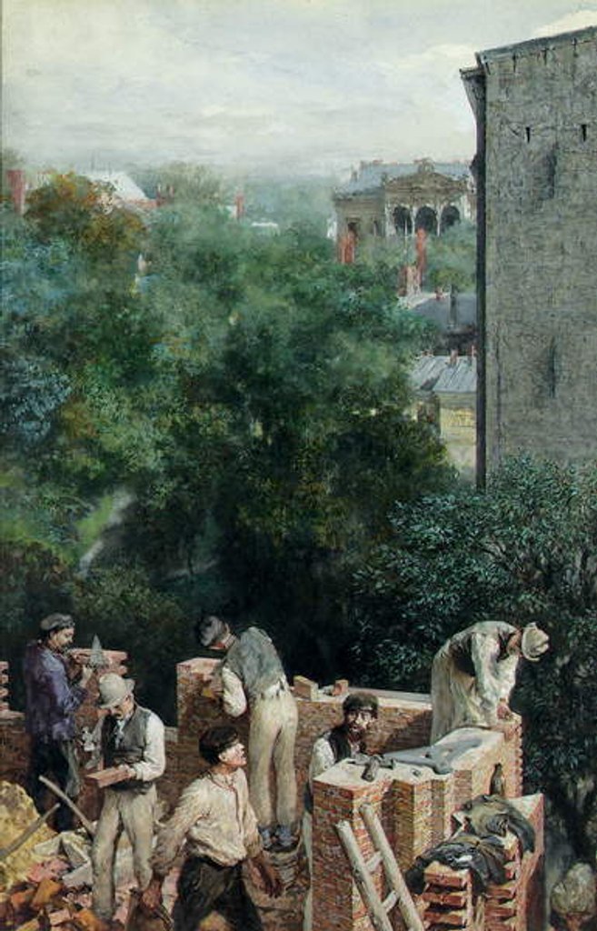 Detail of Bricklayers at a Building Site, 1875 by Adolph Friedrich Erdmann von Menzel