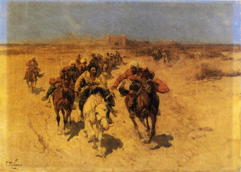 Detail of Arabs on horseback by Franz Roubard