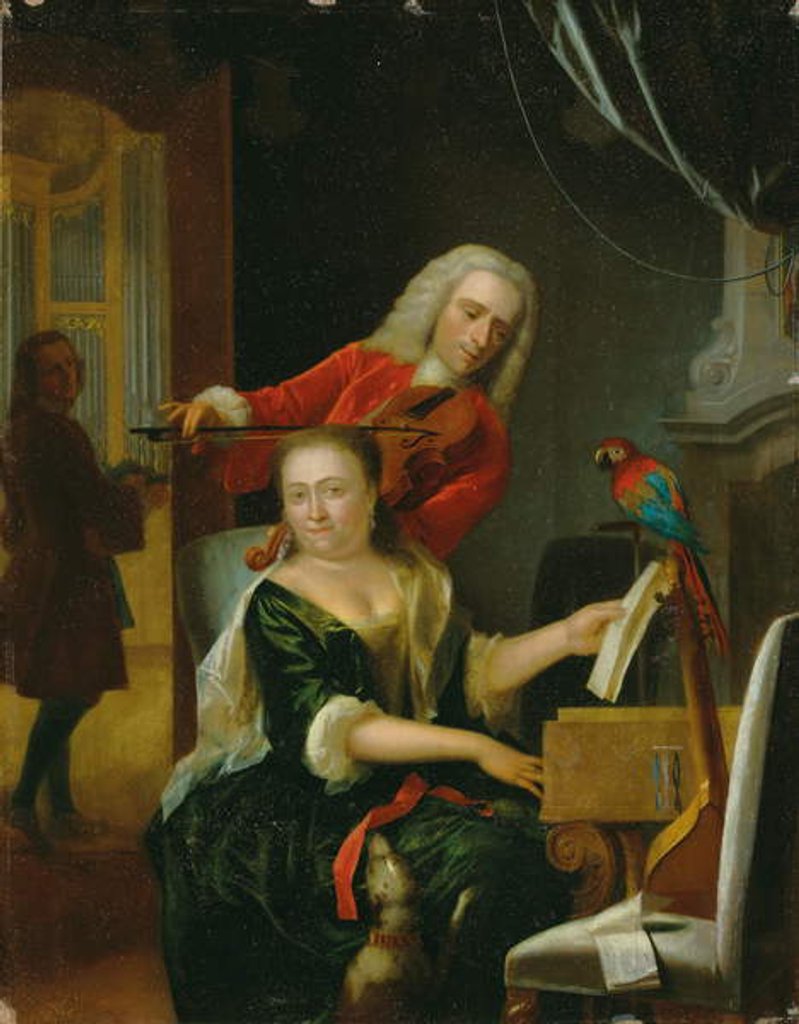 Detail of Portrait of a gentleman and his wife making music in an interior by Philip van Dijk