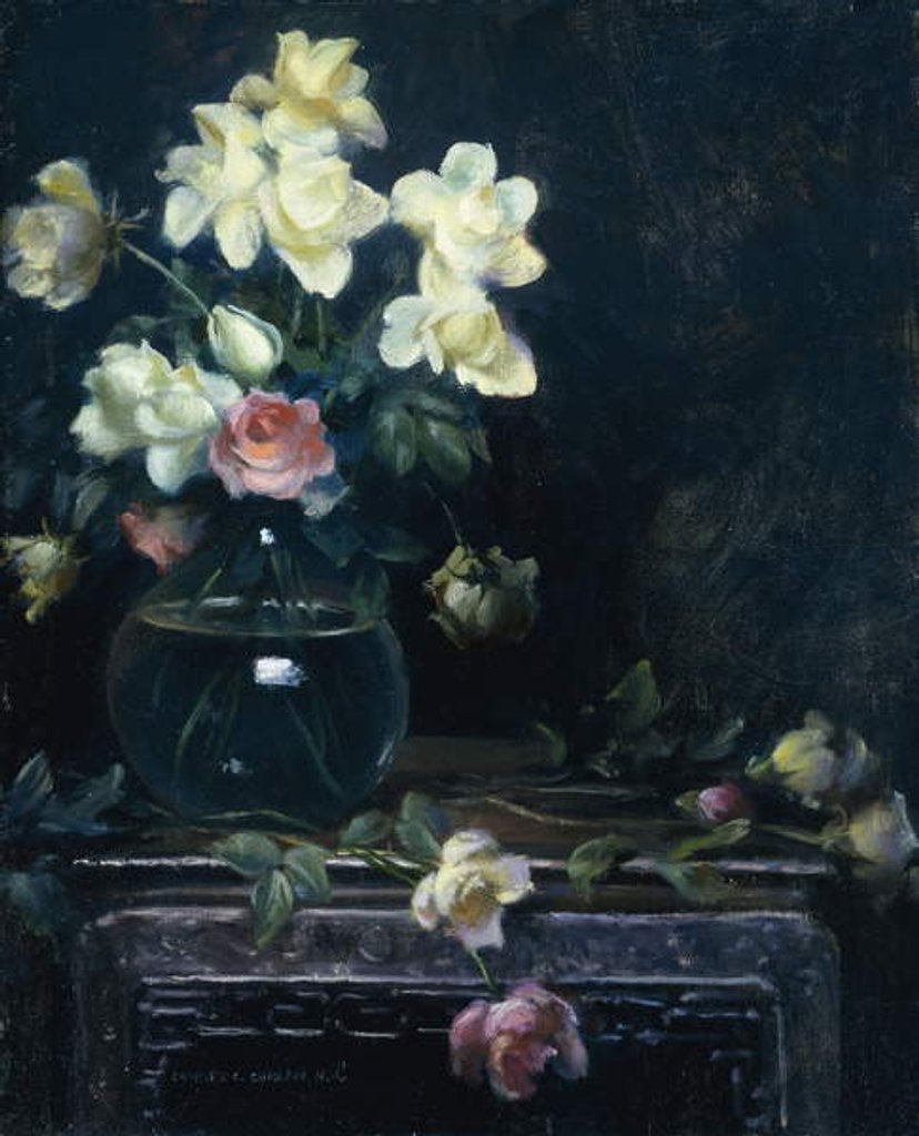 Detail of Roses in a Glass Vase by Charles Courtney Curran