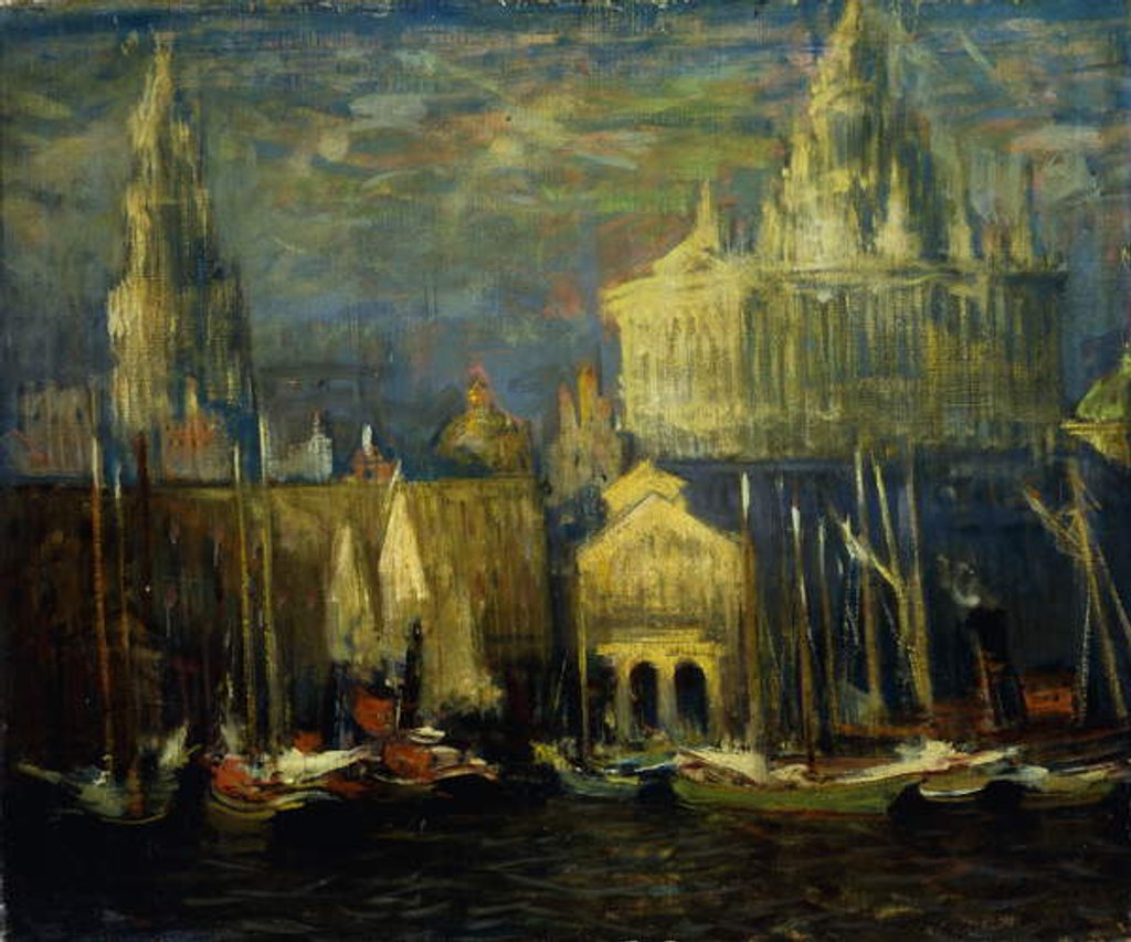 Detail of New York Waterfront, 1925 by Arthur Clifton Goodwin