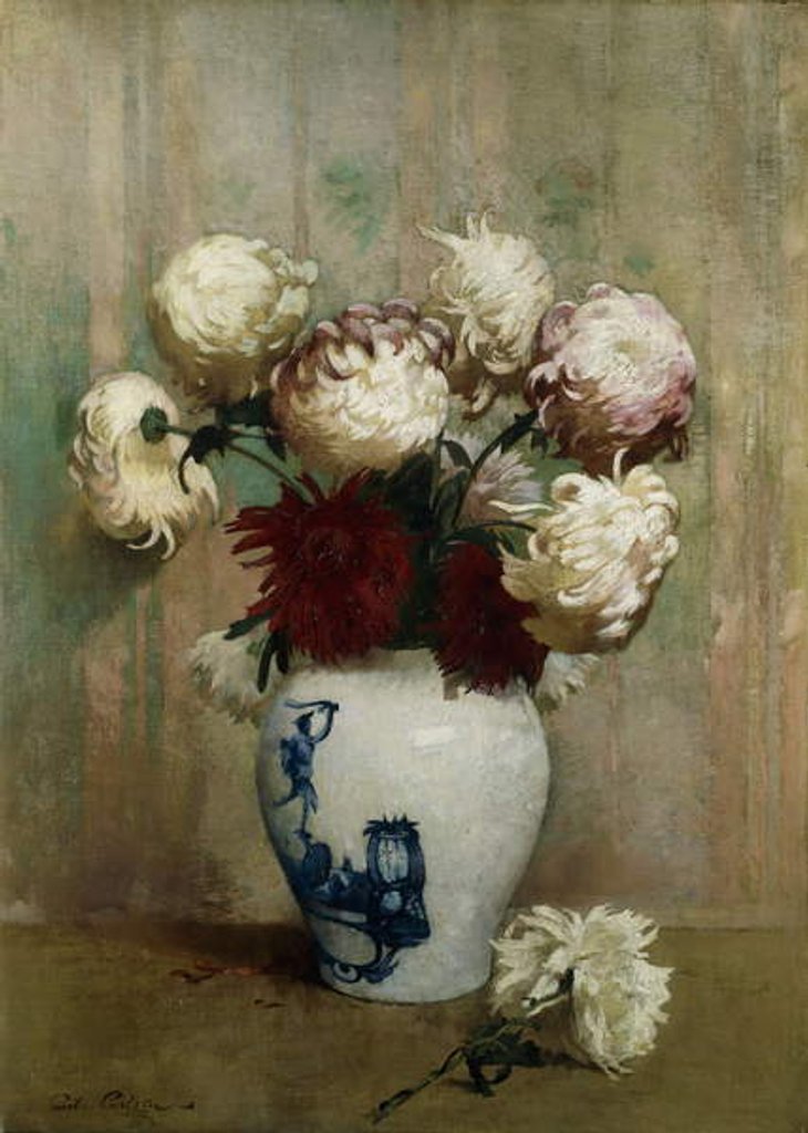 Detail of Mums in an Oriental Vase by Emil Carlsen