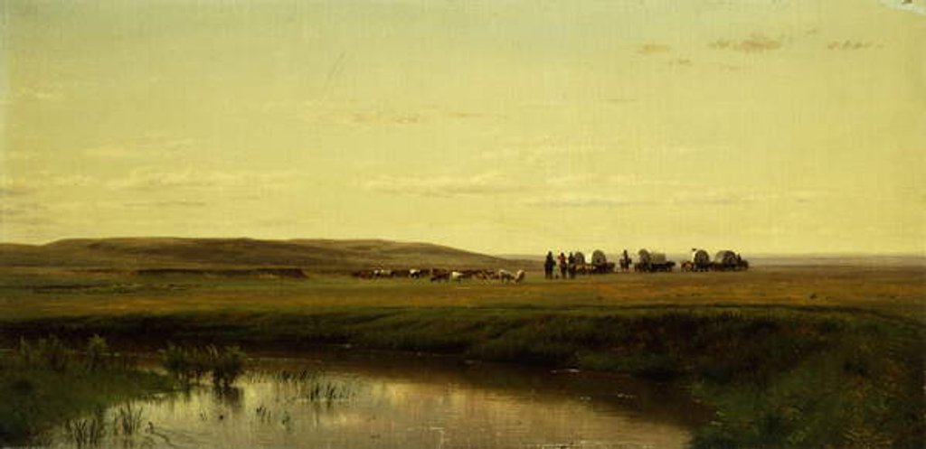 Detail of A Wagon Train on the Plains, Platte River by Thomas Worthington Whittredge