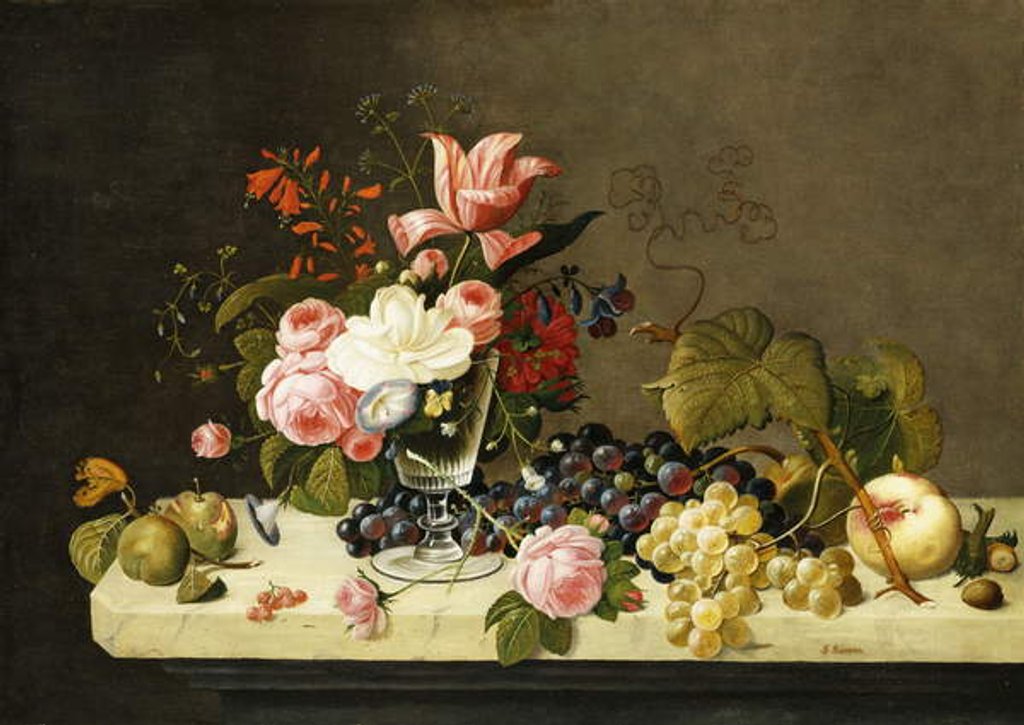 Detail of Flowers and Fruit by Severin Roesen