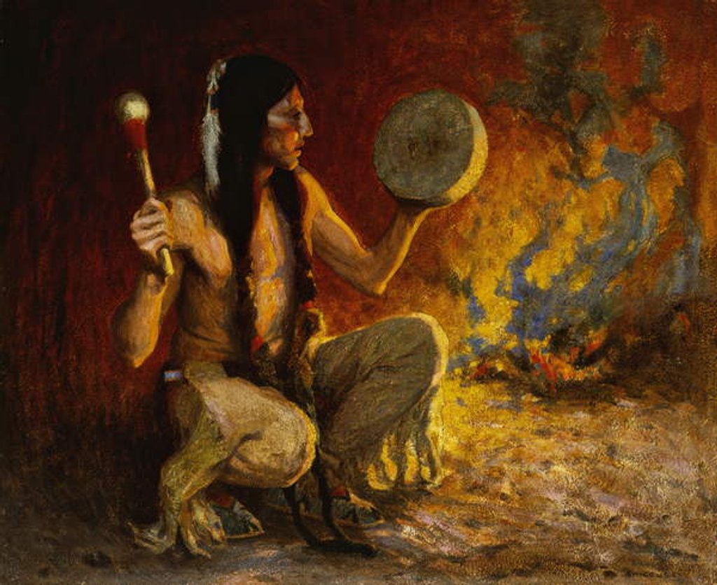 Detail of Night Signals, by Eanger Irving Couse