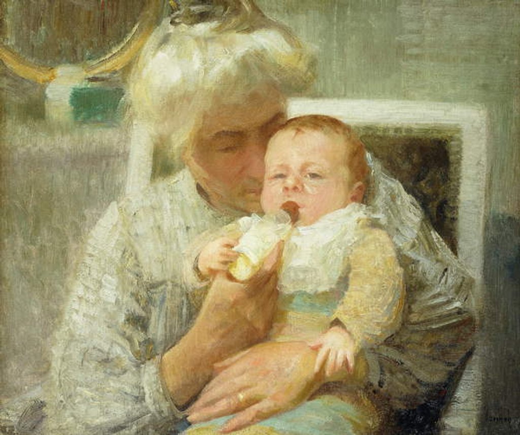 Detail of The Baby's Bottle by Robert William Vonnoh