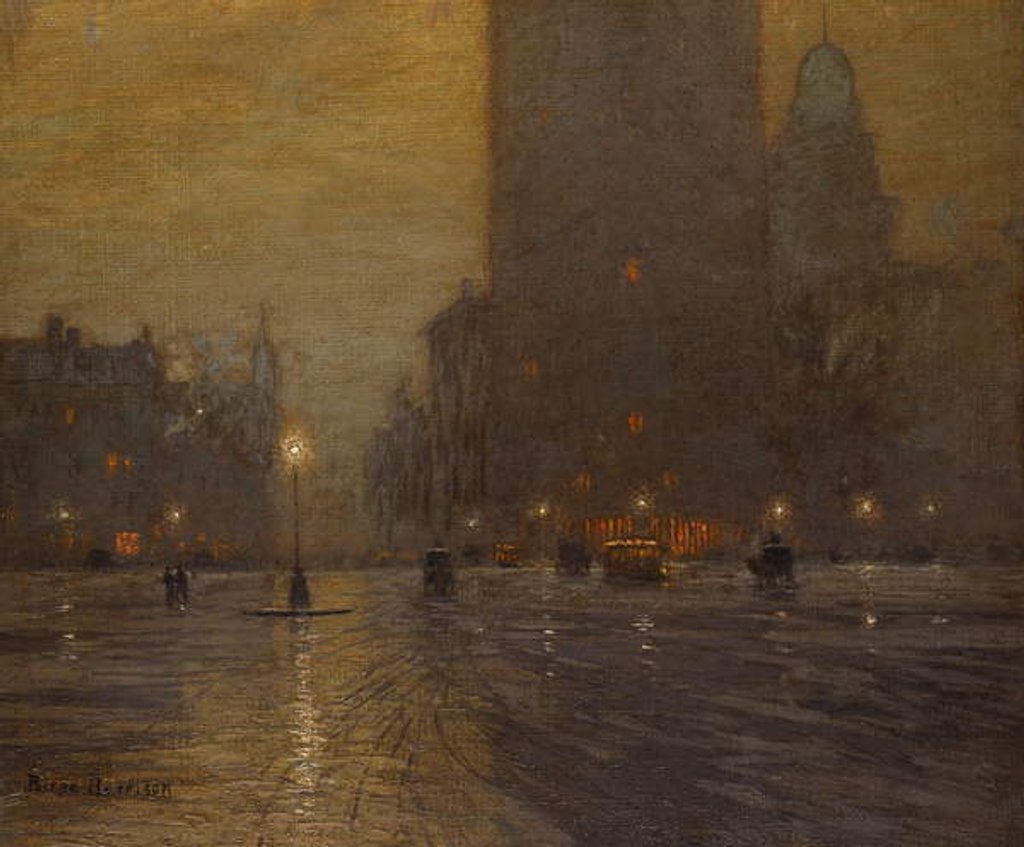 Detail of Madison Square, Rainy Night by Lowell Birge Harrison