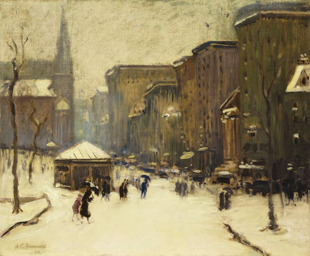 Detail of Park Street Church in Snow, 1913 by Arthur Clifton Goodwin