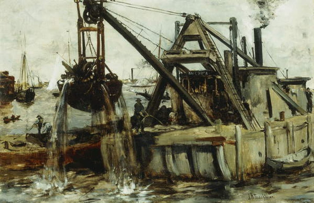 Detail of Dredging in the East River by John Henry Twachtman