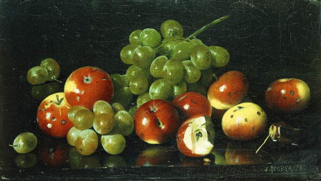 Detail of Still Life with Crabapples and Grapes by Joseph Decker
