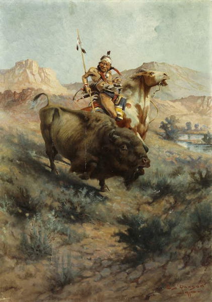 Detail of Indian and Buffalo, 1891 by Edgar Samuel Paxson