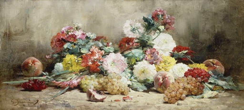 Detail of Carnations, Roses, Grapes and Peaches, by Georges Jeannin