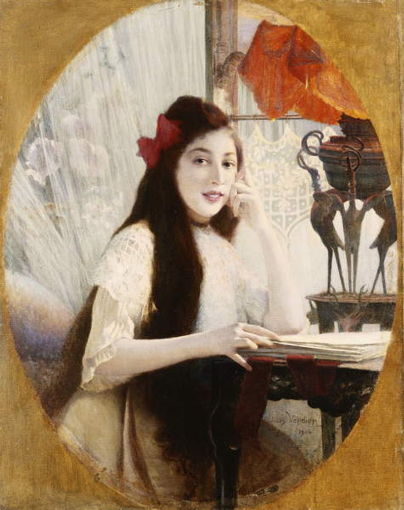 Detail of Portrait of a Young Girl at a Desk, 1904 by Jules Verdier