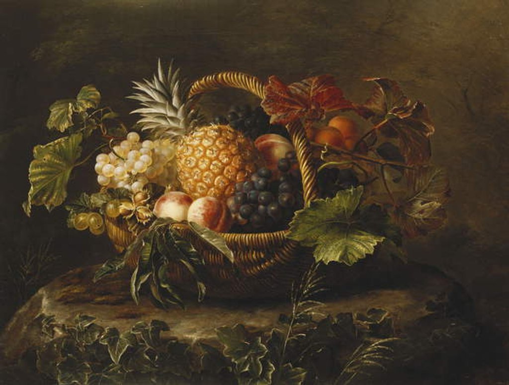 Detail of A Pineapple, Grapes, Peaches and Apricots in a Basket by Johan Laurents Jensen