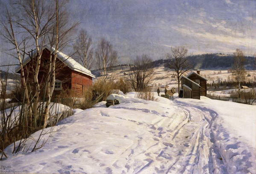 Detail of A Winter Landscape, Lillehammer, 1922 by Peder Monsted
