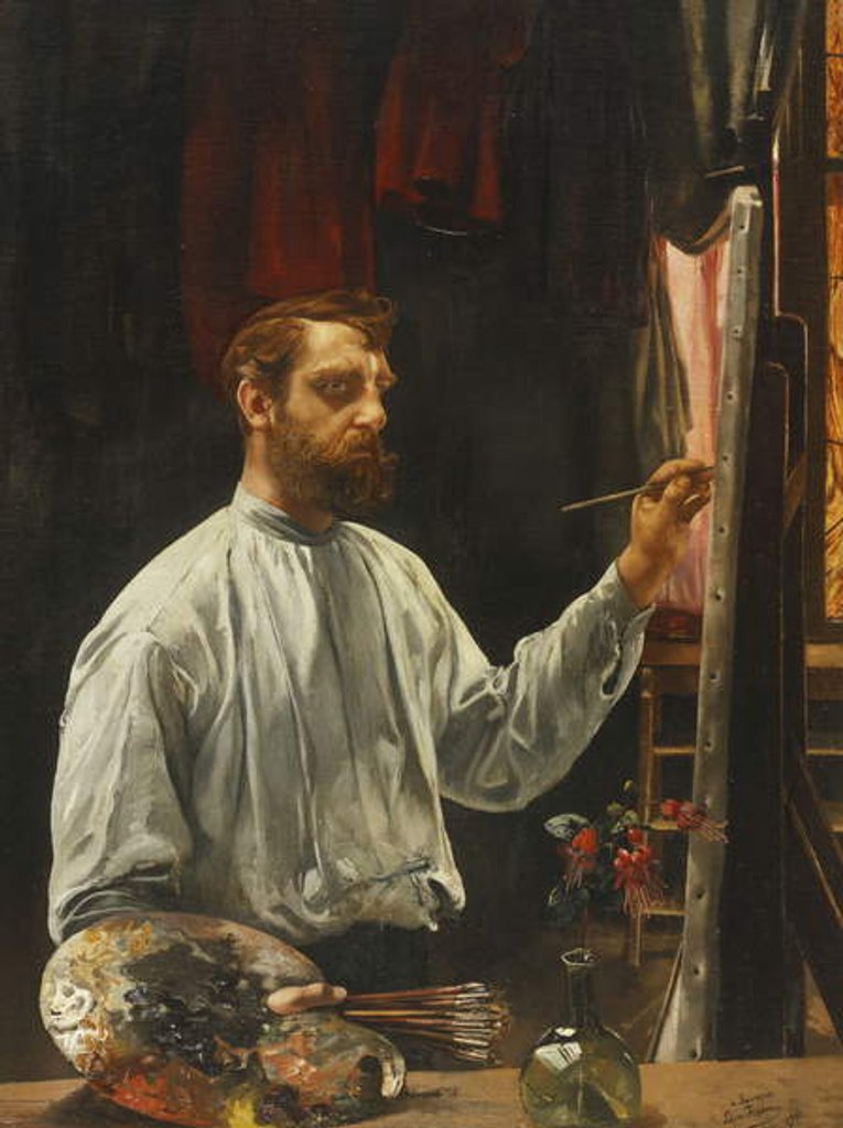 Detail of Portrait de Leon Frederic, Standing Half Length at His Easel, 1900 by Leon Henri Marie Frederic
