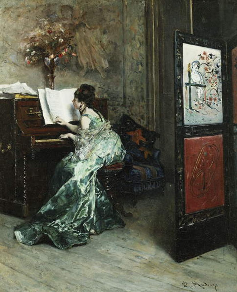 Detail of A Lady Playing the Piano in an Interior by Raimundo de Madrazo y Garreta