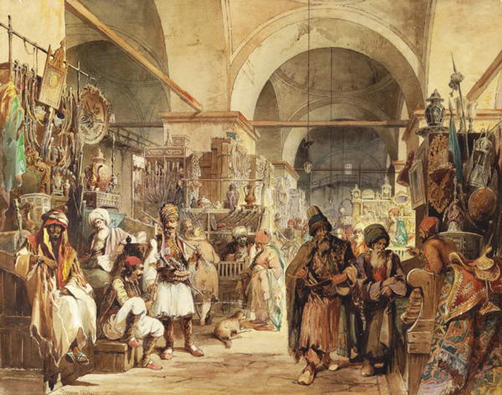 Detail of In the Bazaar, 1854 by Amadeo Preziosi