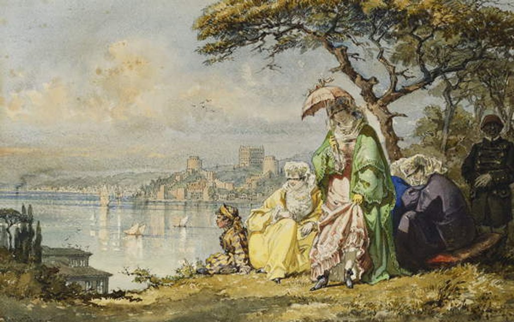 Detail of Ladies on the Bosphorous with Rumeli Hisar Beyond, 1873 by Amadeo Preziosi