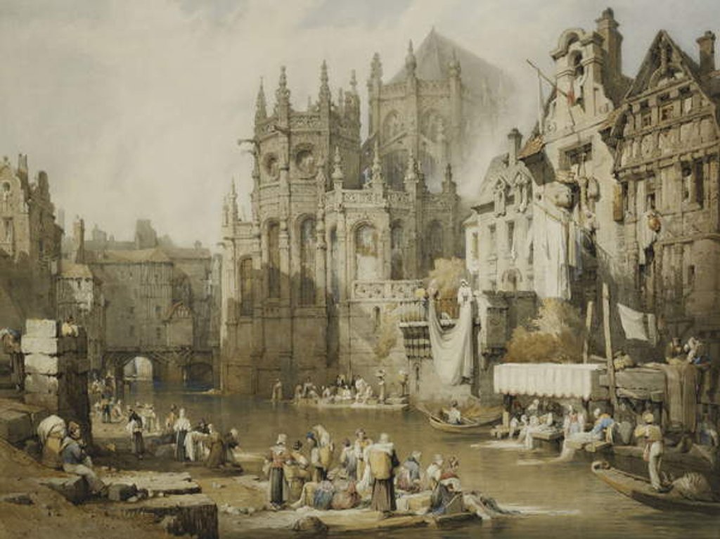 Detail of Figures on the River Banks at St. Etienne, Caen by Samuel Prout