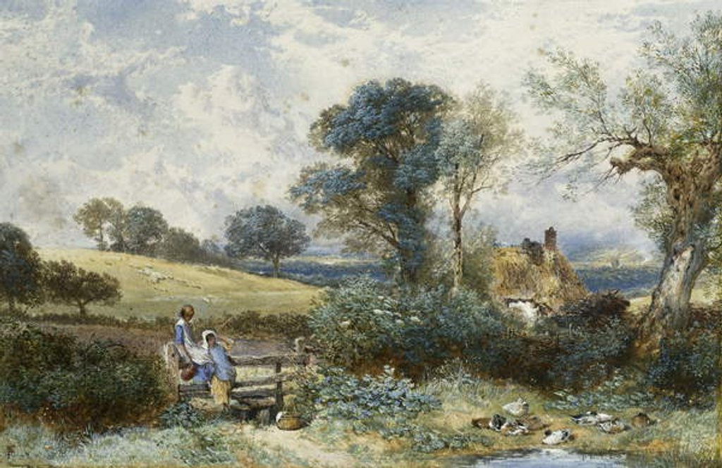 Detail of By the Duck Pond by Myles Birket Foster