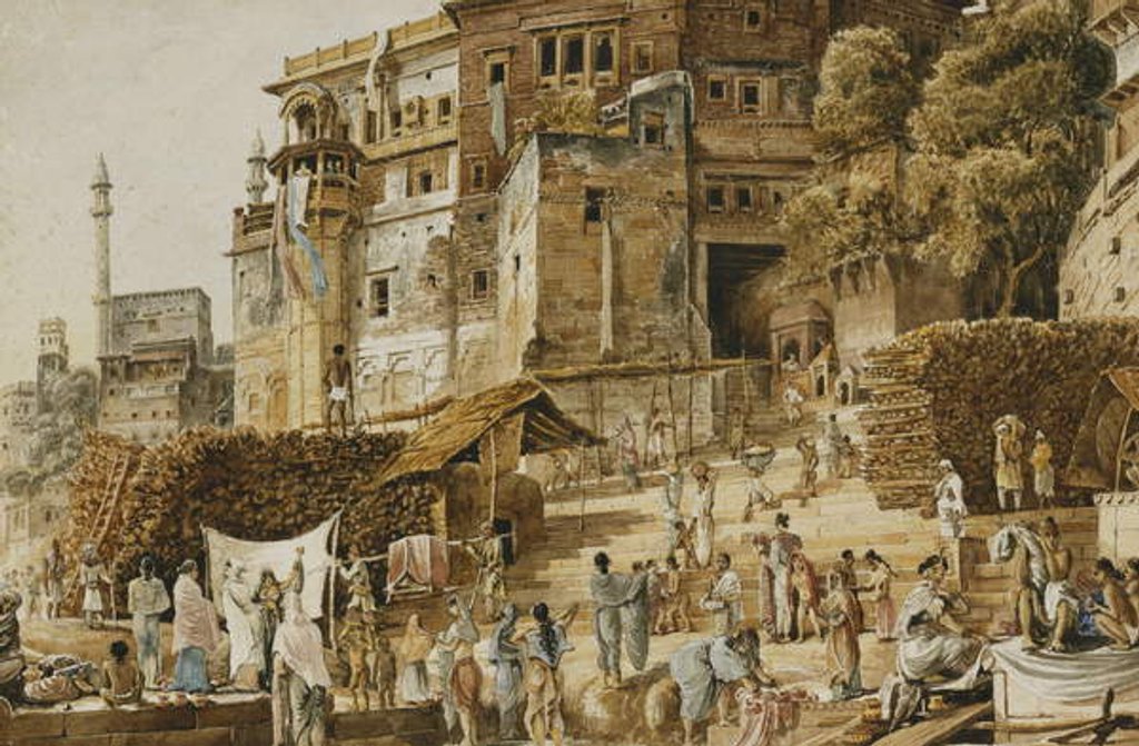 Detail of Bruhma Ghat, Benares, India 1830s by James Prinsep