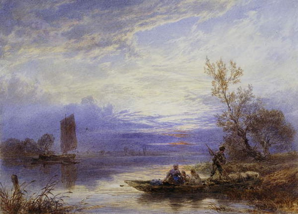 Detail of A Ferry at Sunset by Myles Birket Foster