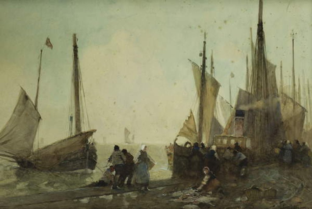 Detail of Unloading Fishing Boats on the Quay, Brittany by Hector Caffieri