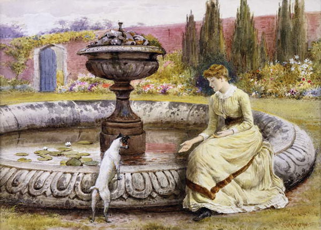 Detail of A Lady and a Dog Beside an Ornamental Pool by George Goodwin Kilburne