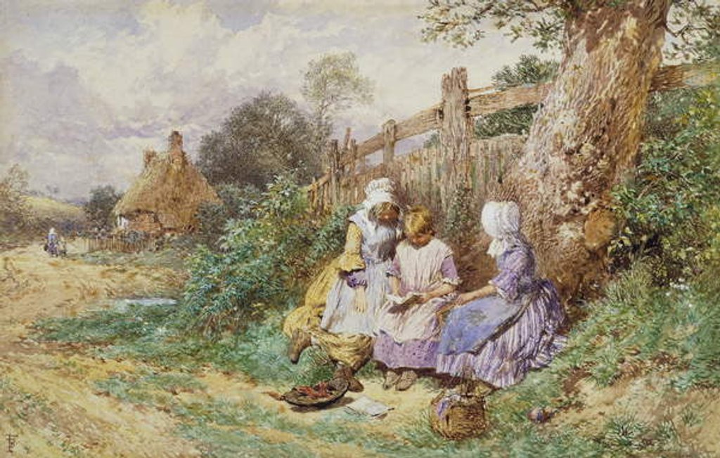 Detail of Children Reading Beside a Country Lane by Myles Birket Foster