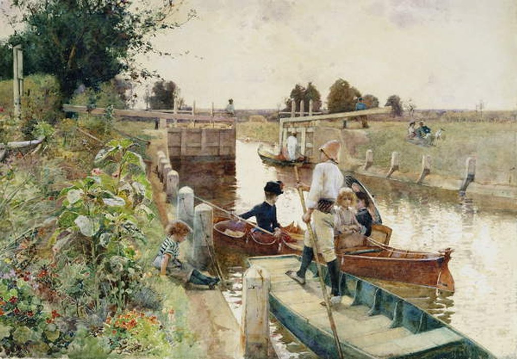 Detail of Boaters in a Lock on the Thames by Hector Caffieri