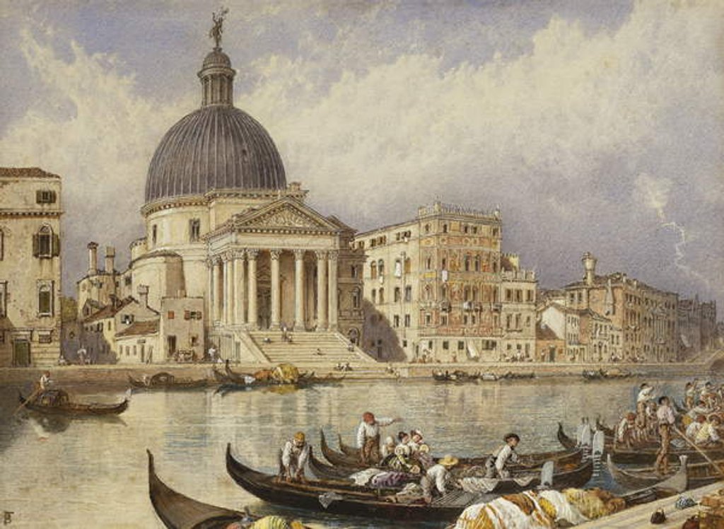 Detail of The Church of San Simone and San Guida, Venice: Arrival of a Train by Myles Birket Foster