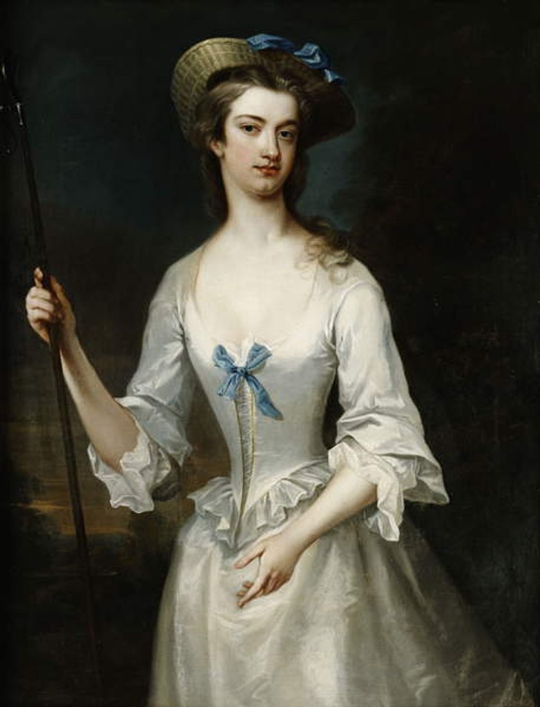Detail of Portrait of a Lady, Possibly the Duchess of Ancaster, Three-Quarter Length, as a Shepherdess, in a White Satin Dress and Bonnet, in a Landscape by Charles Jervas