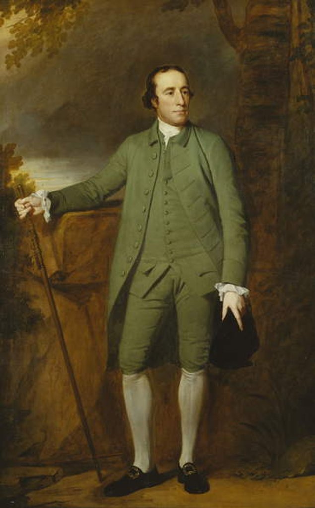 Detail of Portrait of George Morewood, Standing Full Length, in a Green Coat, Waistcoat and Breeches, Holding a Hat in His Left Hand, a Cane in His Right by George Romney