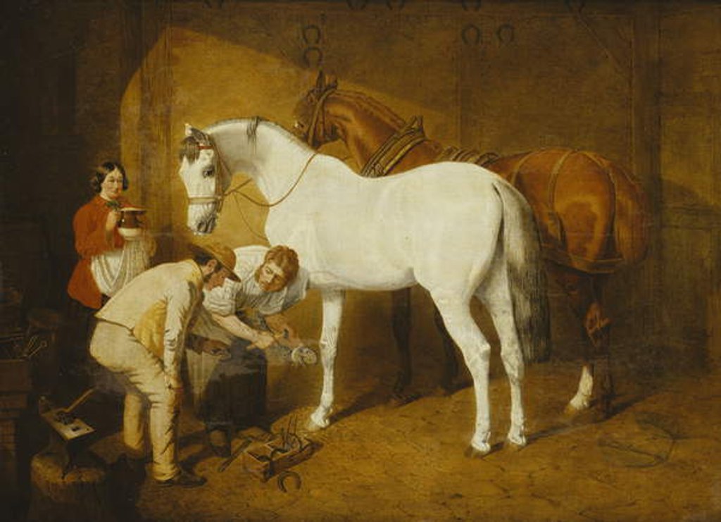 Detail of Shoeing the Favourite, 1865 by John Frederick Herring Snr
