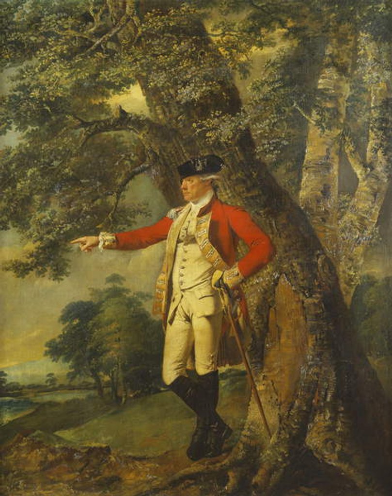 Detail of Portrait of Colonel Charles Heathcote, Standing Small Full Length in a Wooded Landscape, in the Uniform of the Thirty-Fifth Foot Regiment by Joseph Wright of Derby
